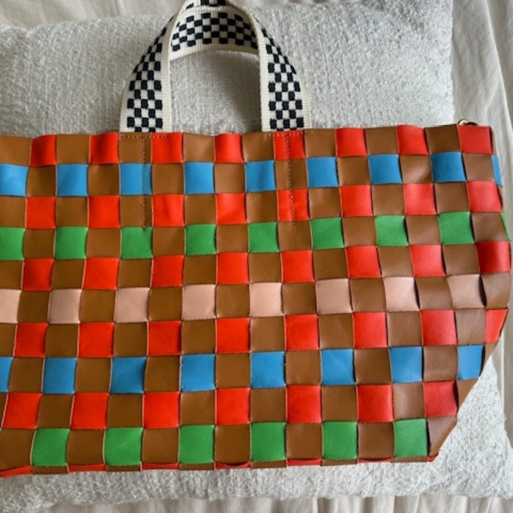 Clare V Bateau Pinstripe Multicolor Woven Checker NEW